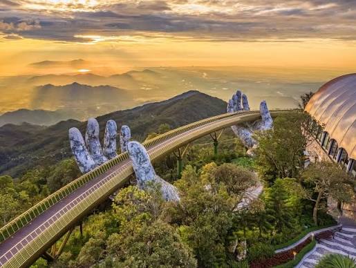 The Golden Bridge held aloft by giant hands, near Da Nang